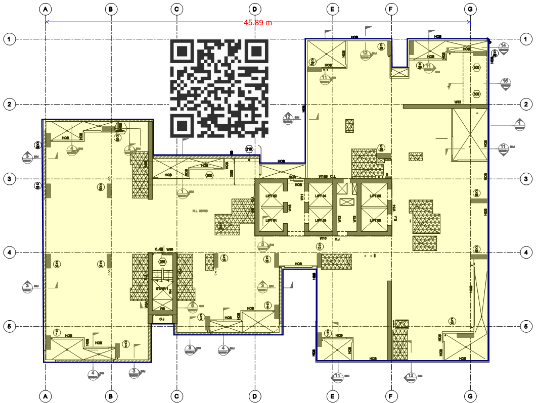 Sample building floor plan used for the TribKALC column load rundown and design tutorial